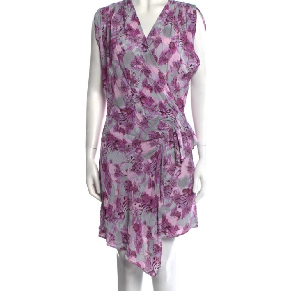 IRO Pink and Gray Floral Wrap Mini Dress